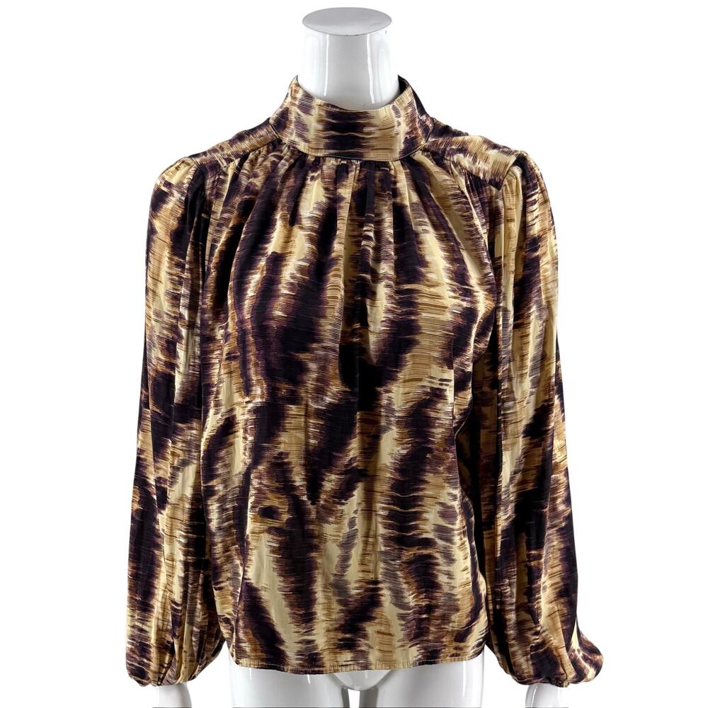 Banana Republic Womens High Neck Top Size Small Purple Brown Brush Stroke Print
